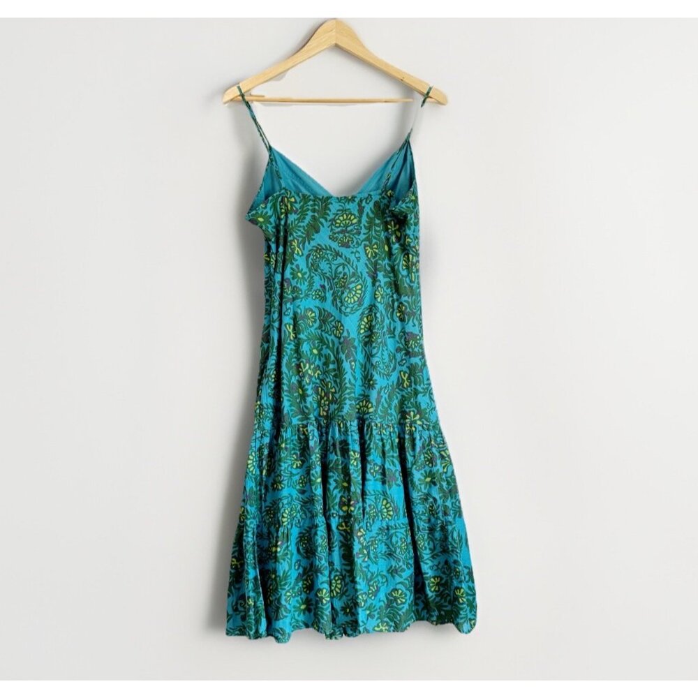 GAP Teal Floral Tiered Midi Sun Dress Women’s 12 Spaghetti Strap Cottagecore - Picture 11 of 12